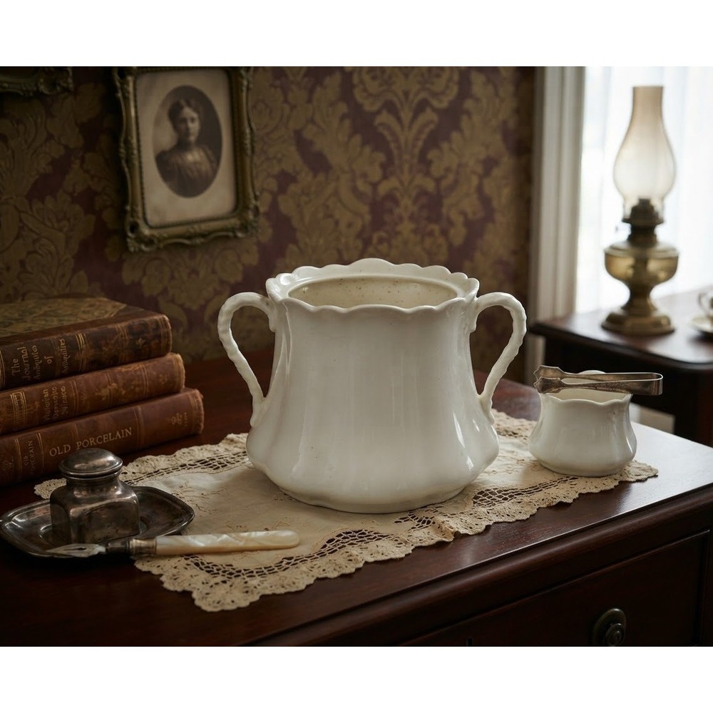 Antique Johnson Bros England White Ironstone Sugar Bowl Scalloped 1913-1930